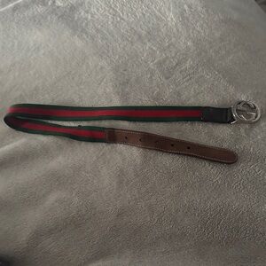 Gucci Kids Brown Leather Belt with Green and Red Stripes